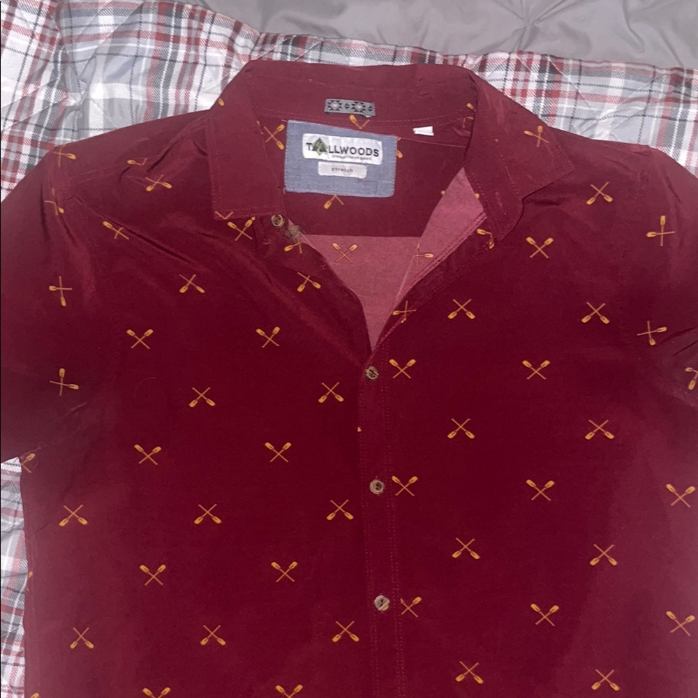 Men's Burgundy Shirt with Gold Accents